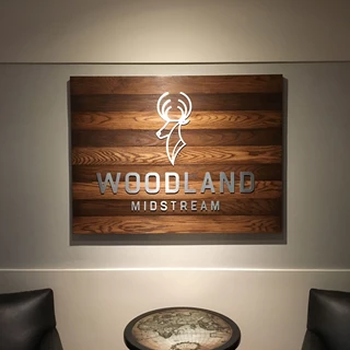 Dimensional Letters on Wood Backer  for Woodland Midstream / Blind mounted