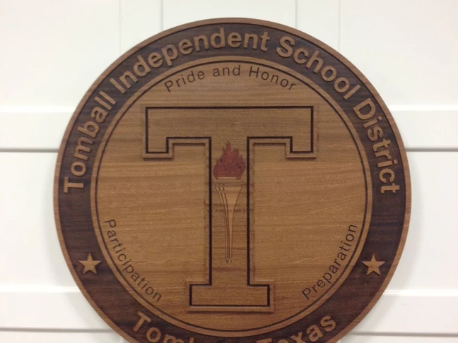 School Wood Engraved and Routed Logo Tomball, TX 