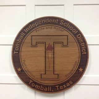 Engraved Wood Crest for Tomball School Logo 